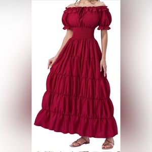 Pirate or Renaissance Off-Shoulder Red Maxi Dress
